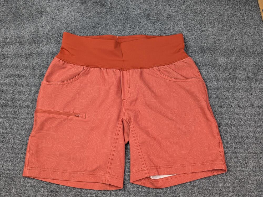 SHREDLY Shorts Womens 4 Orange Biker Liner Topo Print Zip Pocket Stretch